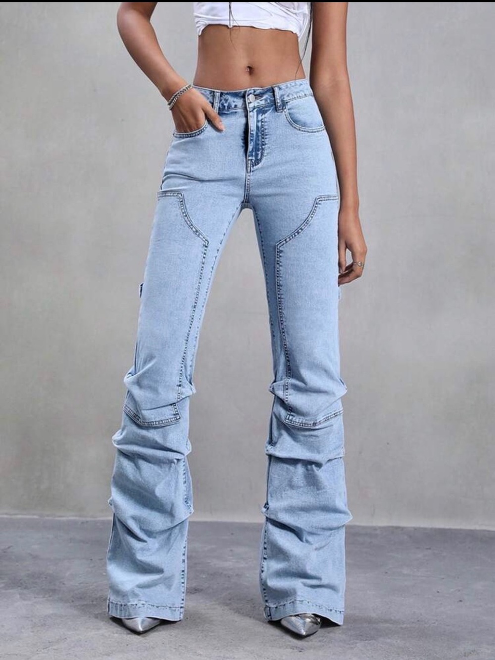 Y2K Style Light Blue Mid Rise Flared Jeans